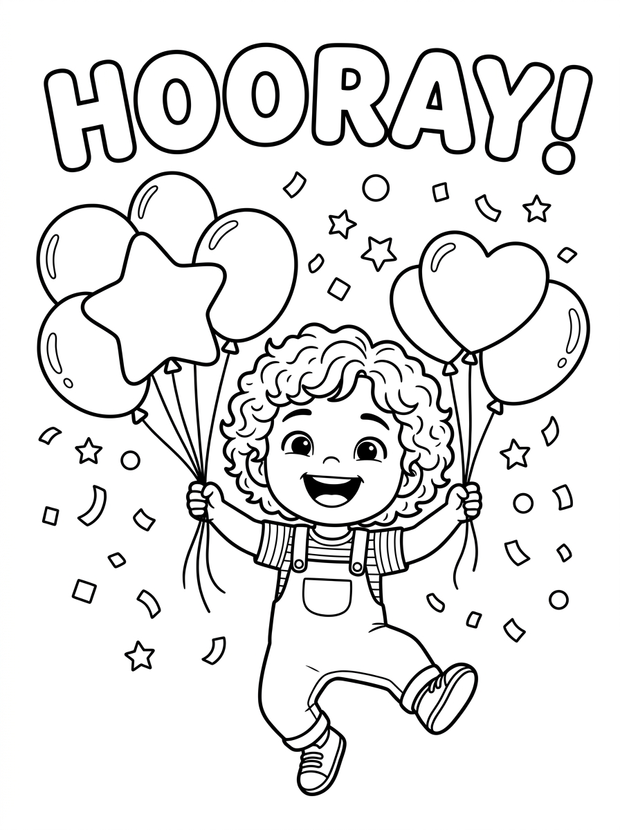 Miko with balloons colouring page line art