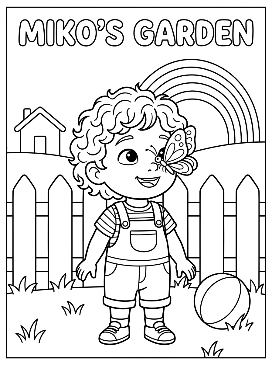 Miko in the garden colouring page line art