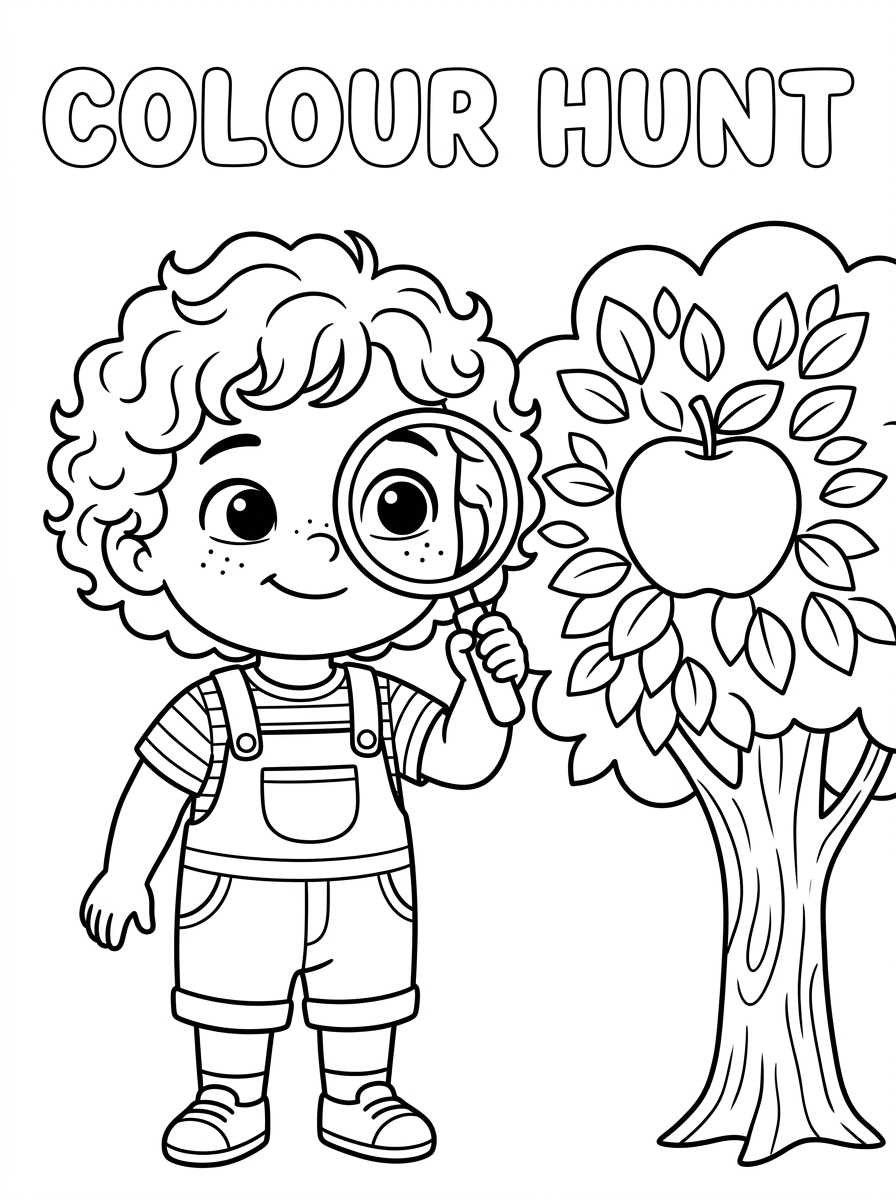 Miko with his magnifying glass colouring page line art