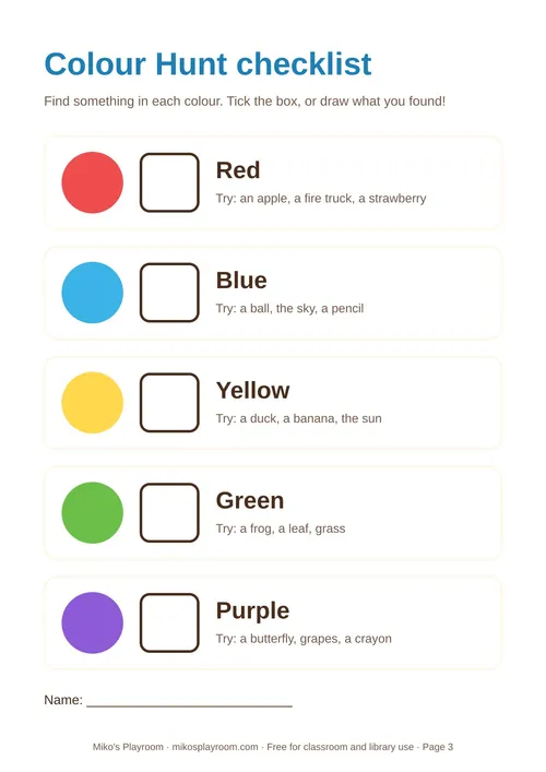 Colour Hunt checklist page