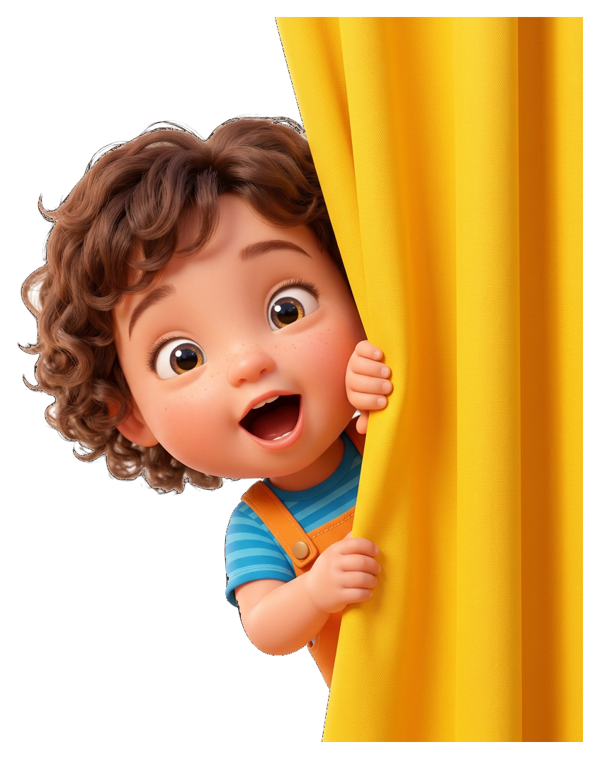 Miko peeking out with a big gap-toothed smile